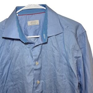 ETON Contemporary Blue Stripe Dress Shirt 44 17.5 100% Cotton Cambridge Fit